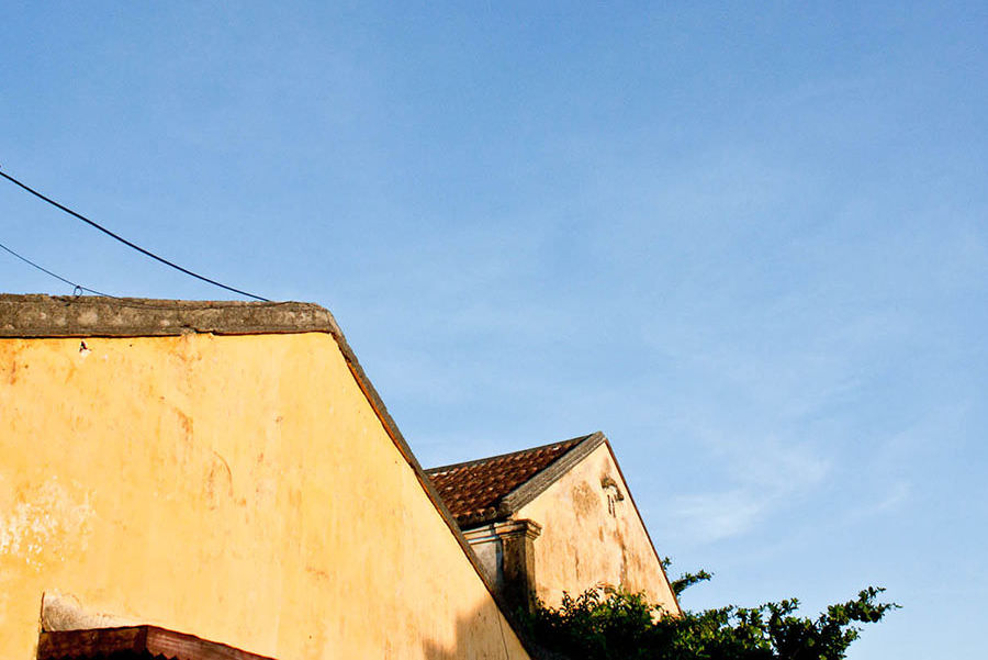 Picture of roof on a building with blue sky